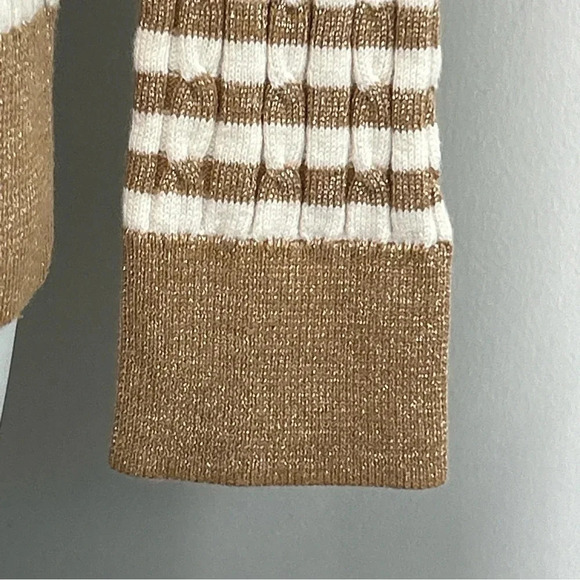 Talbots Women's Small Sweater Gold Stripe Wool Blend Metallic Preppy Holiday - Picture 6 of 16